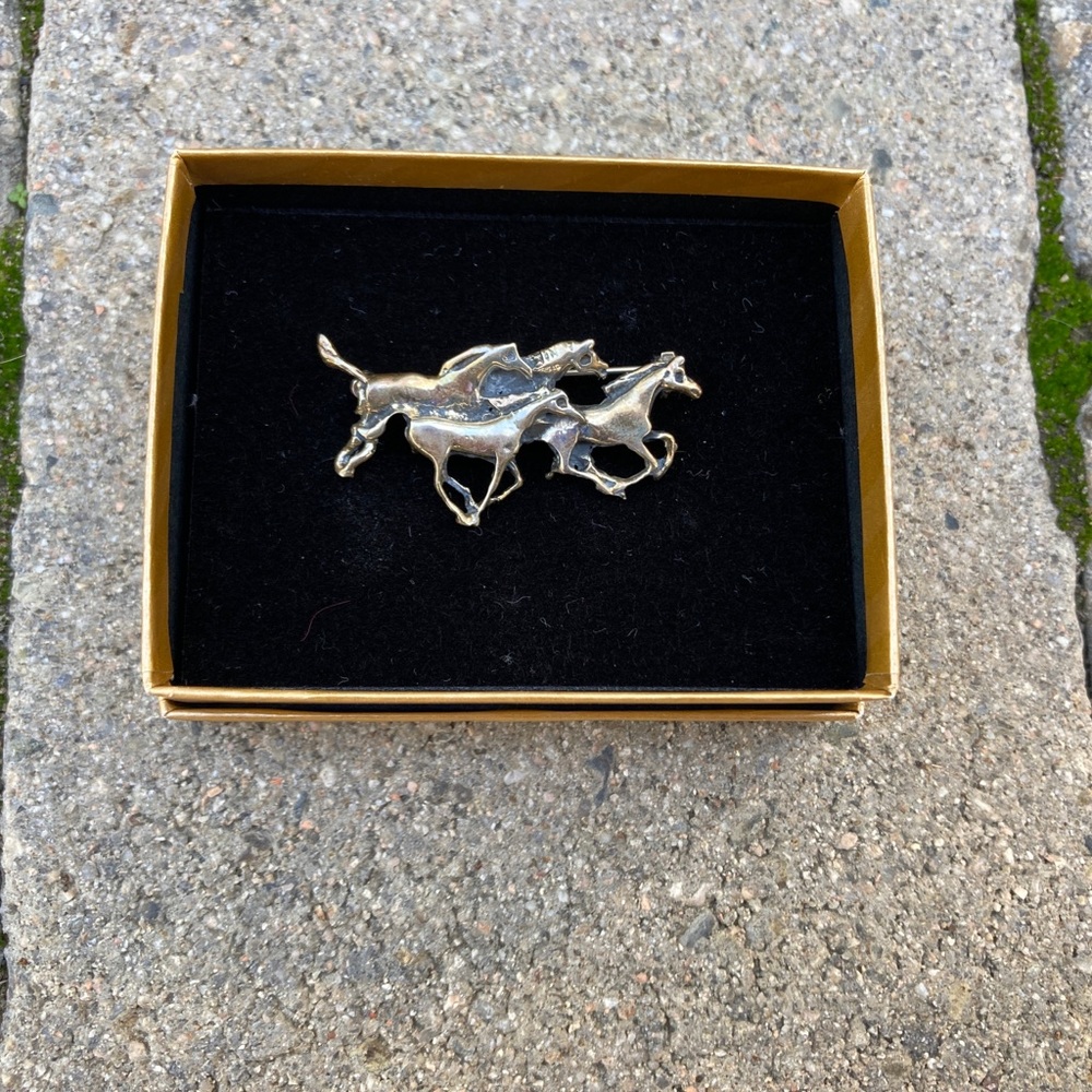 Vintage Sterling Silver Running Horses Pin